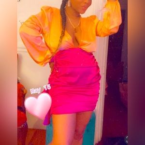That Gurl 💅🏾 SATIN MINI DRESS - MAGENTA/ORANGE